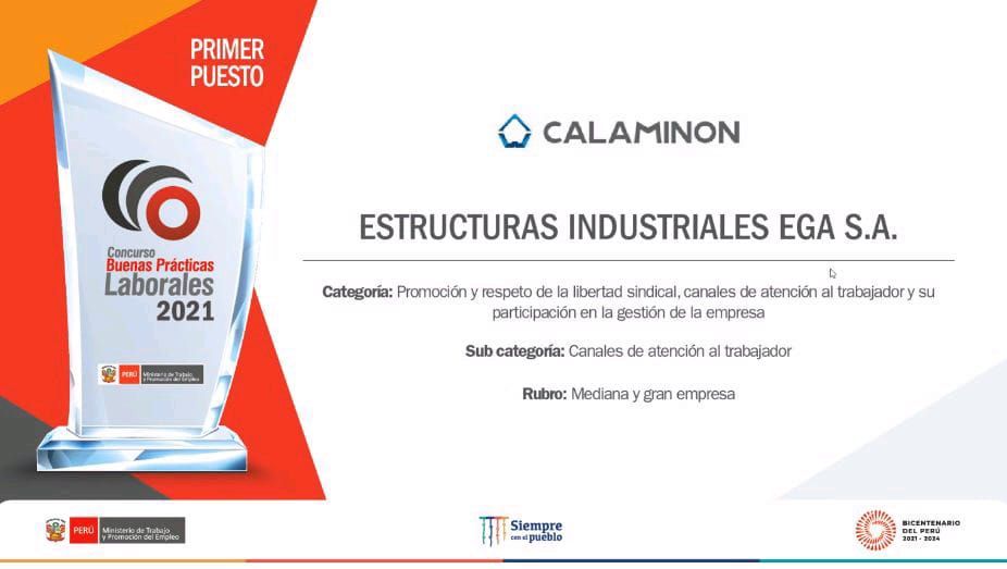 Calaminon recibió tres premios de parte del Ministerio de Trabajo por sus buenas prácticas laborales