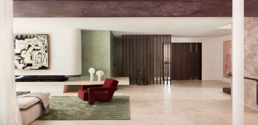 Salas de estar contemporáneas con frescas superficies de piedra