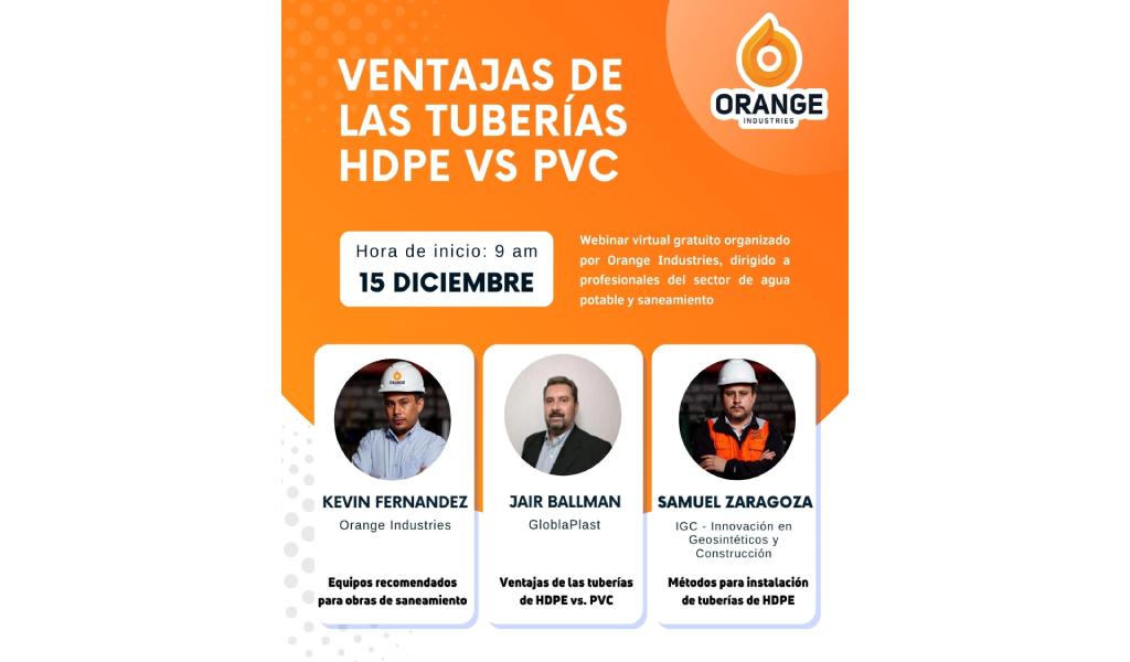 Orange Industries organizará un webinar online para difundir las ventajas del uso de tuberías de HDPE