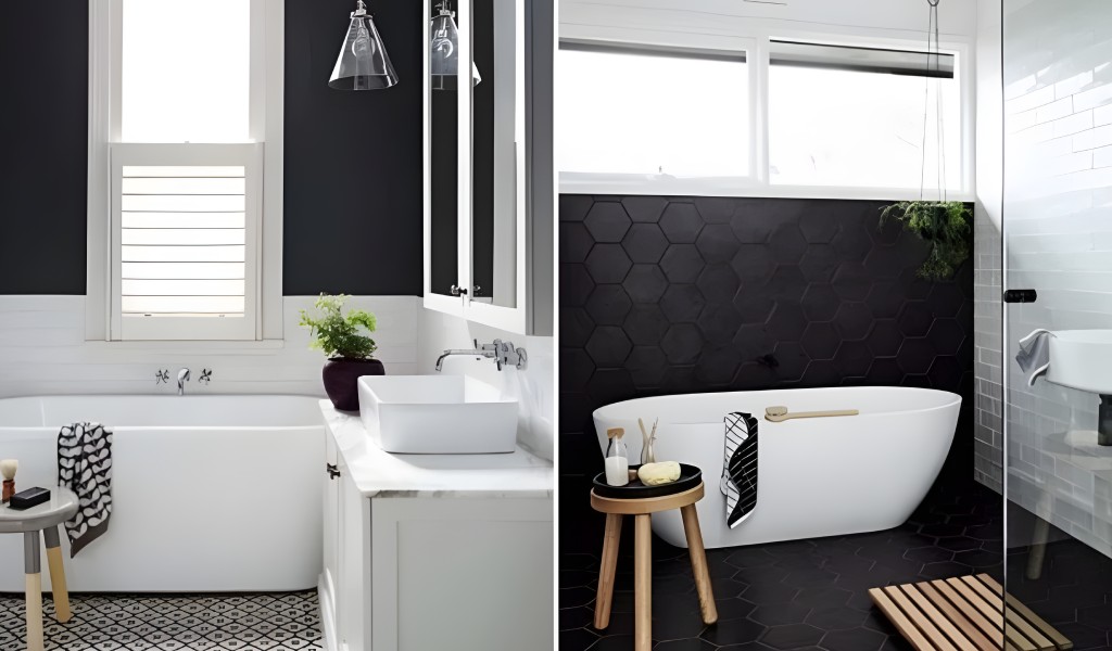 La elegancia del blanco y negro trasciende al baño: Un toque de sofisticación atemporal