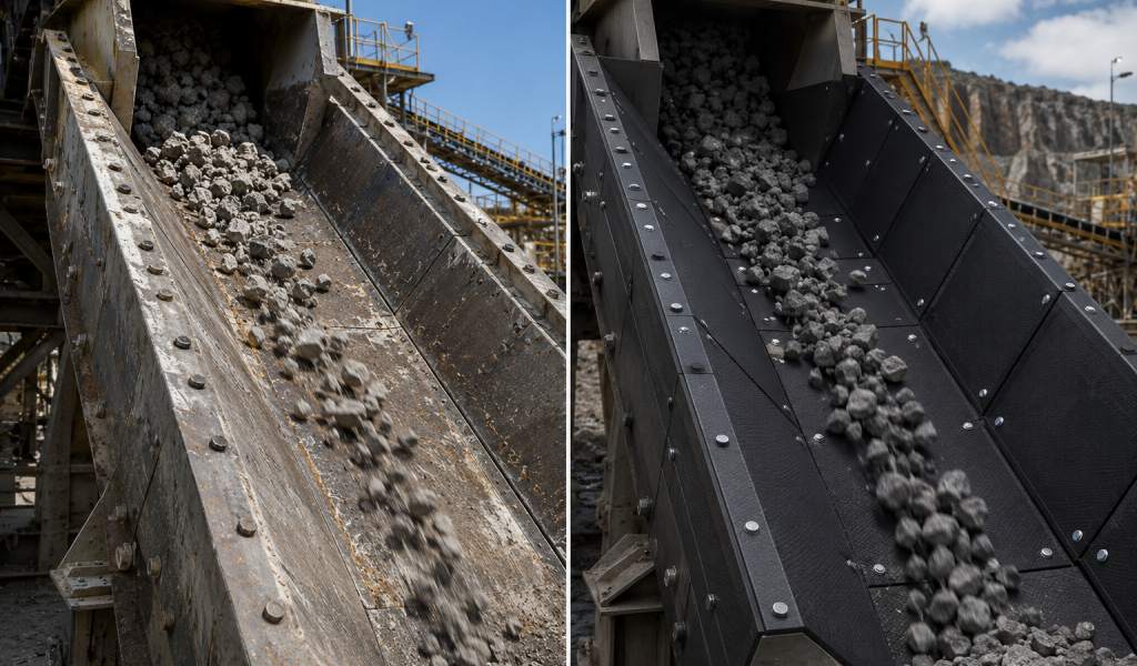Recubrimientos para chutes de transferencia: reducción de desgaste en minería