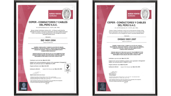 CEPER CABLES logró la Certificación OHSAS 18001 y revalidó la Certificación ISO 14001