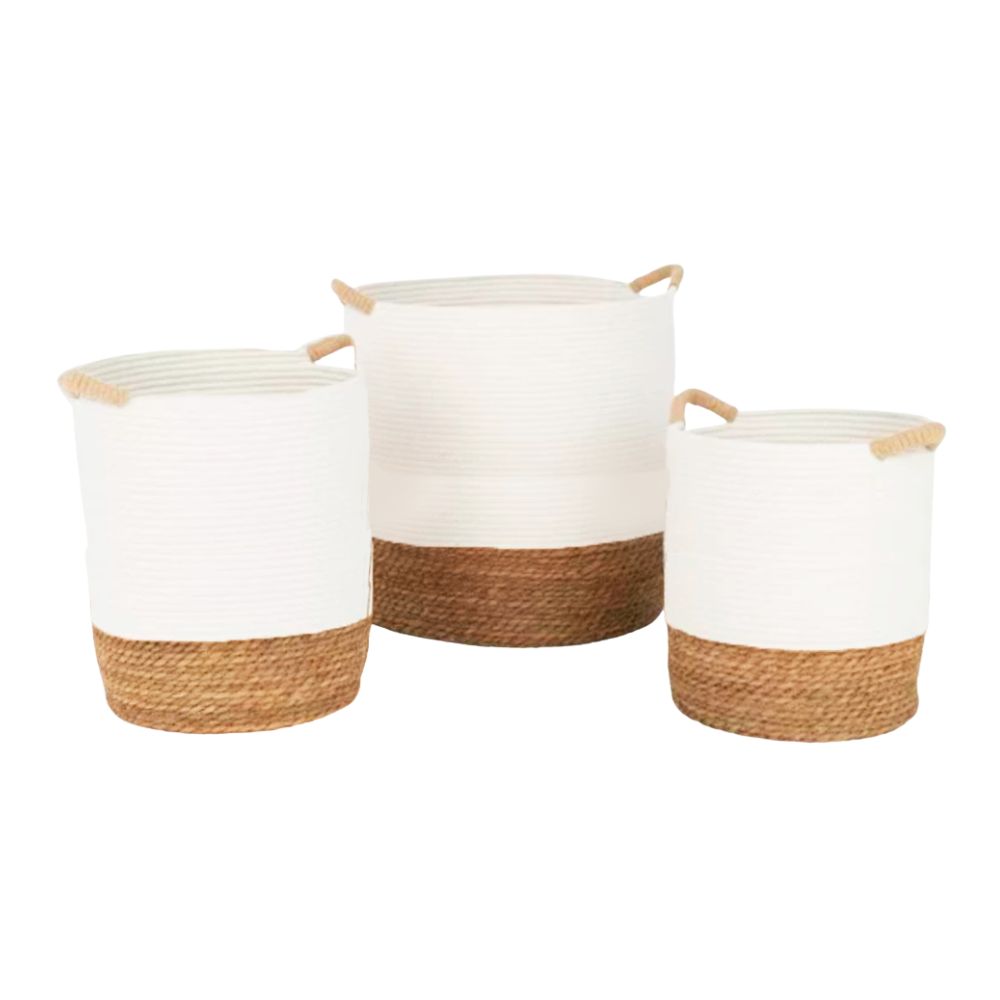 Juego de 3 cestas para almacenamiento de cuerda tejida con asa