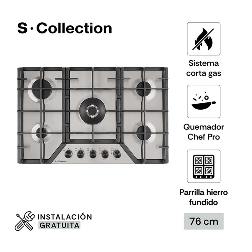 Encimera Acero Inoxidable a gas SCollection 76 cm - 3120SOLCO064