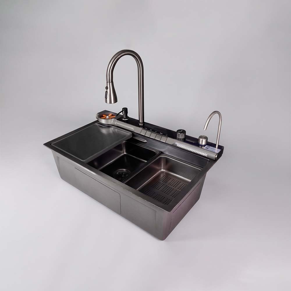 [0040030039] BH-7545B -LAVADERO MULTIFUNCIONAL BHI DE ACERO INOX.304 BLACK C/MEZCLADORA +FILTRO DE AGUA (5 FUNCIONES) 75X45X23 CM -FRATEL