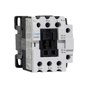 EW025C Contactor de potencia  AC3/380V. 26 AMP 1NA+1NC Bobina 220V. 50/60HZ. UL, CE, IEC -60947-4-1 HAGER