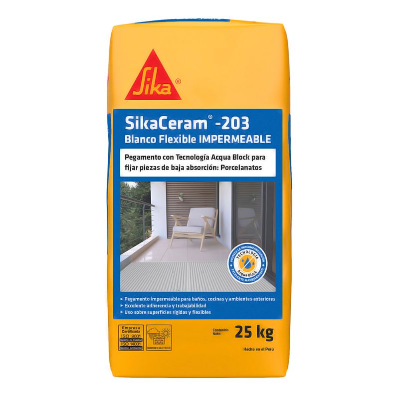 Pegamento SikaCeram®-203 Blanco Flexible Impermeable x 25kg