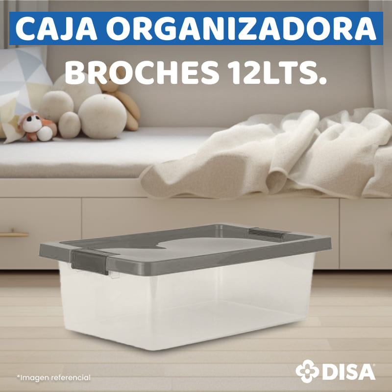 CAJA ORGANIZADORA CON BROCHES T/GRIS 12 LTS