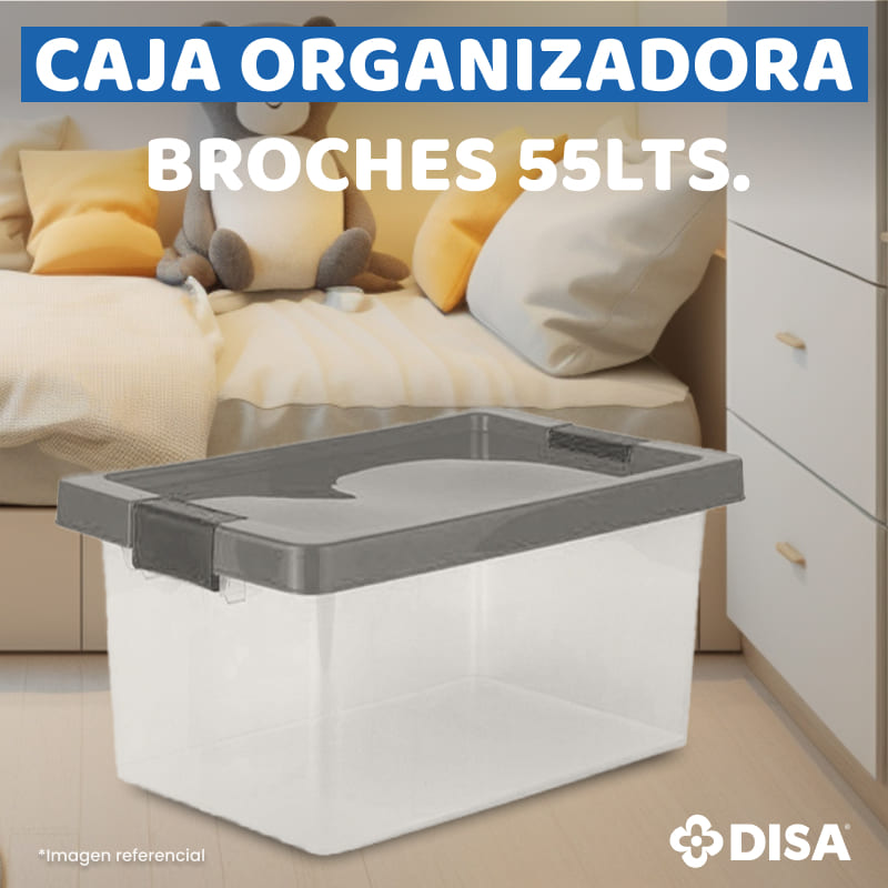 CAJA ORGANIZADORA CON BROCHES Y RUEDAS T/GRIS  55 LTS