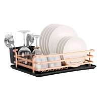 Escurridor de platos de aluminio oro rosa con bandeja extraíble