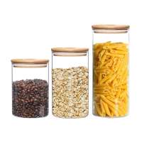 Set de 3 frascos de vidrio borosilicato con tapa de bambú