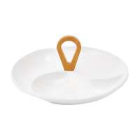 Bandeja de cerámica para bocaditos con asa de bambú