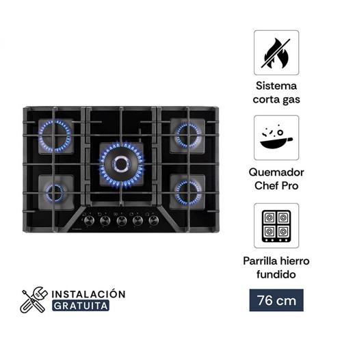 Encimera Vidrio Templado a gas 76cm SCollection - 3120SOLCO060