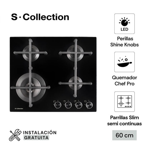 Encimera PureBlack Vidrio Templado SCollection A Gas 60cm - 3120SOLCO077