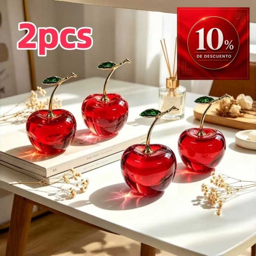 Set de 2 Estatuillas Decorativas de Cereza en Cristal