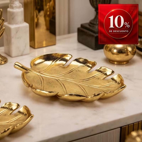 Bandeja Decorativa Hoja Dorada de Resin