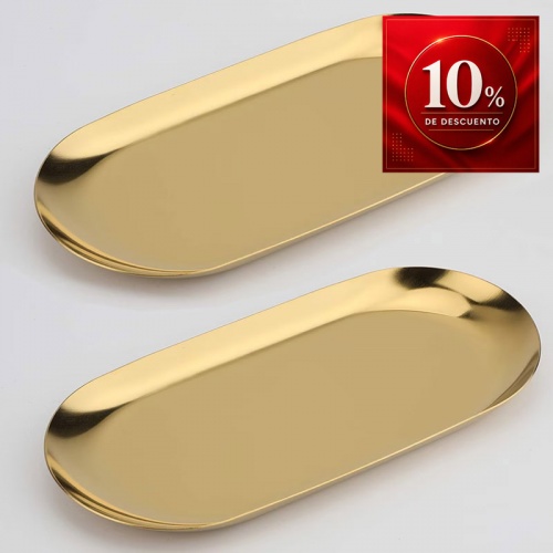 2 Bandejas Decorativas Ovalada de Acero Inoxidable para Joyas y Accesorios
