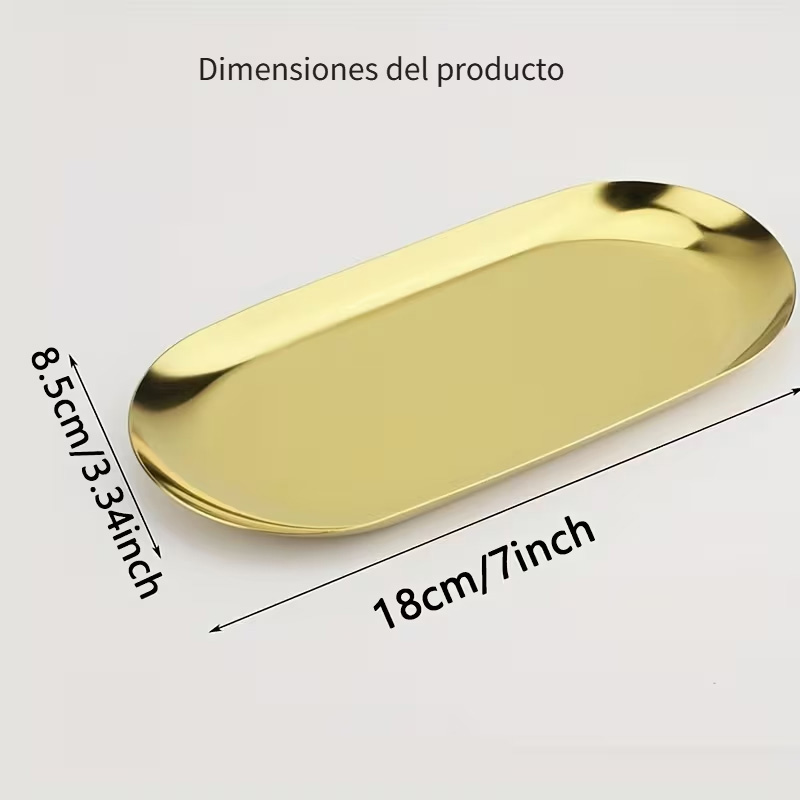 2 Bandejas Decorativas Ovalada de Acero Inoxidable para Joyas y Accesorios