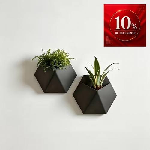 Set de 2 Macetas Hexagonales Negras para Pared