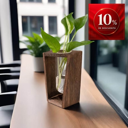 Soporte de Madera y Vidrio para Plantas y Flores