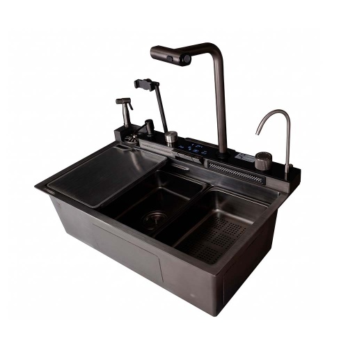 [0010010173] PSD-7546B -LAVADERO MULTI. PSD DE ACERO INOX.304 BLACK C/MEZCLADORA +FILTRO DE AGUA (6 FUNCIONES) 75X46X22 CM -FRATELLI