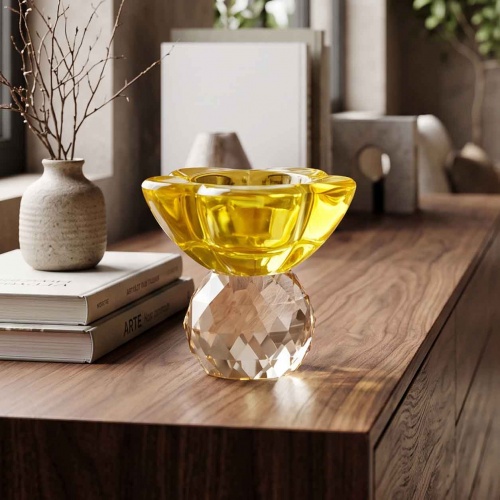 Candelabro de cristal pequeño amarillo