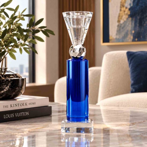 Candelabro Alto de Cristal Azul Cobalto