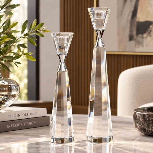 Set de Candelabros Altos de Cristal Facetado